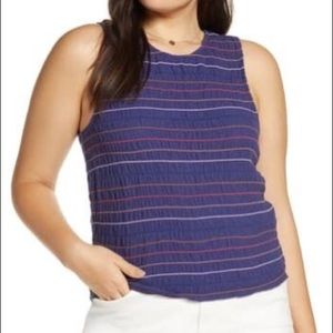 MADEWELL Blue and Rainbow Stitched Smocked Tank